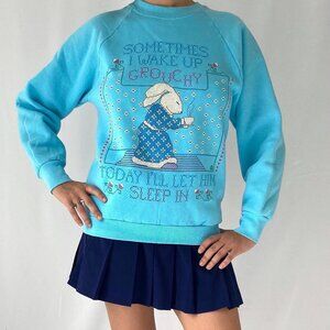 90s vintage blue cottagecore granny animal graphic funny quote pullover sweater